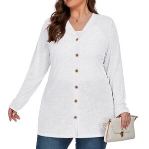White Button-Up Cardigan Plus Size Lightweight